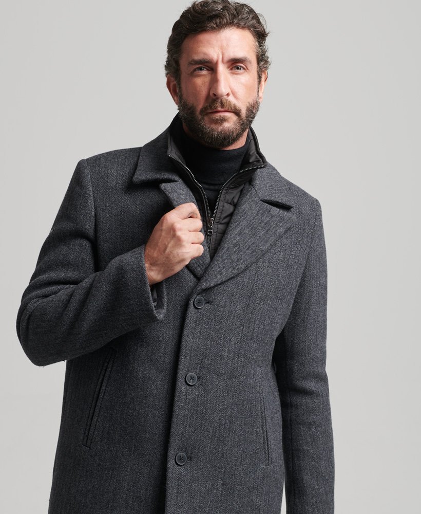 Gevestigde theorie teller ornament Mens - Detachable Lining Short Wool Coat in Dark Grey | Superdry