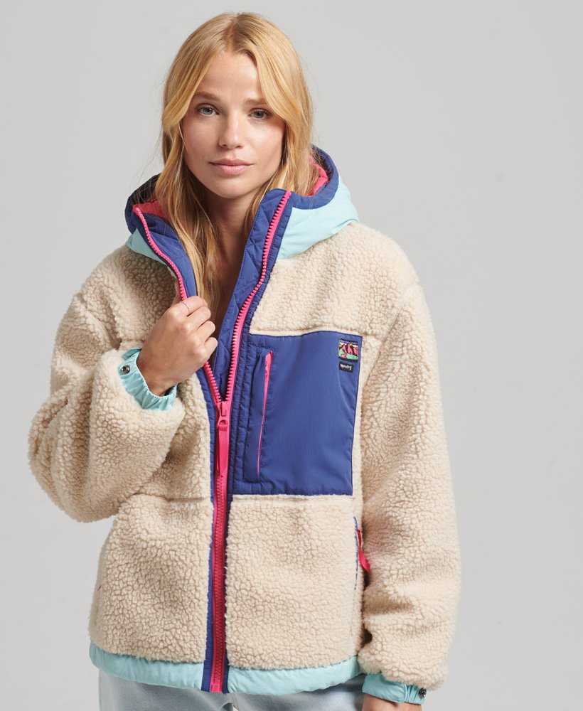 Womens Hooded Sherpa Jacket In Cream Superdry 9400