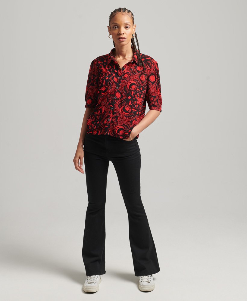 Womens - Half-Length Sleeve Woven Top in Tarrot Print Red | Superdry UK