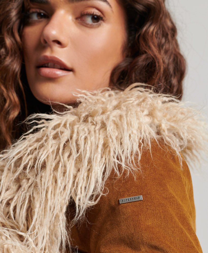 Womens Faux Fur Lined Longline Afghan Coat In Brown Superdry UK