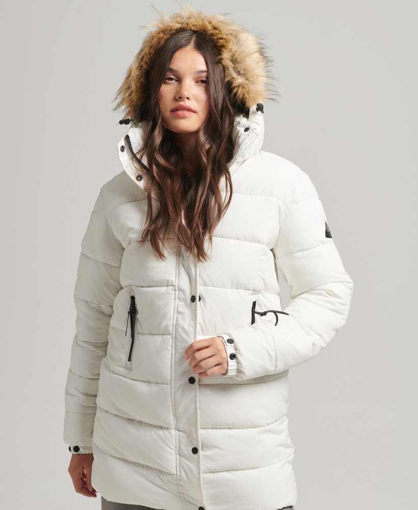 Mujer – Abrigo tipo capa intermedia con capucha en Blanco Invierno