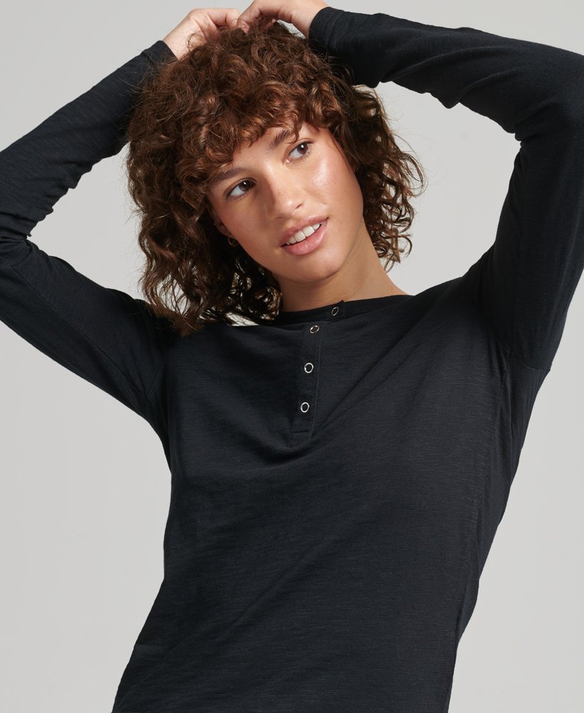 Mujer – Camiseta punto flameada con y manga larga en Negro Superdry ES