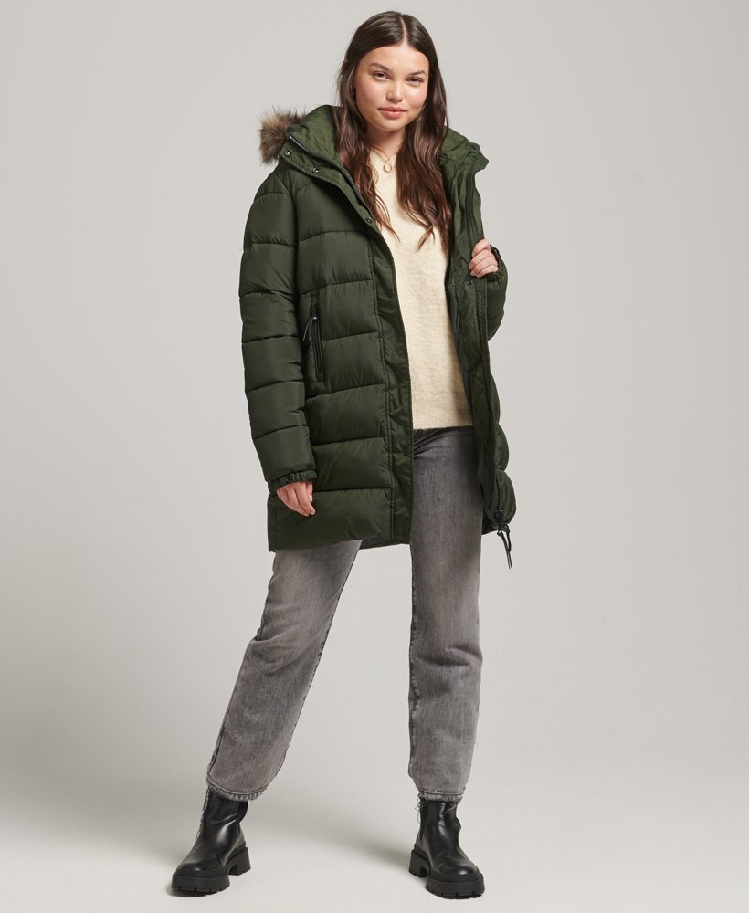 Womens - Hooded Mid Layer Mid Coat in Surplus Goods Olive | Superdry UK