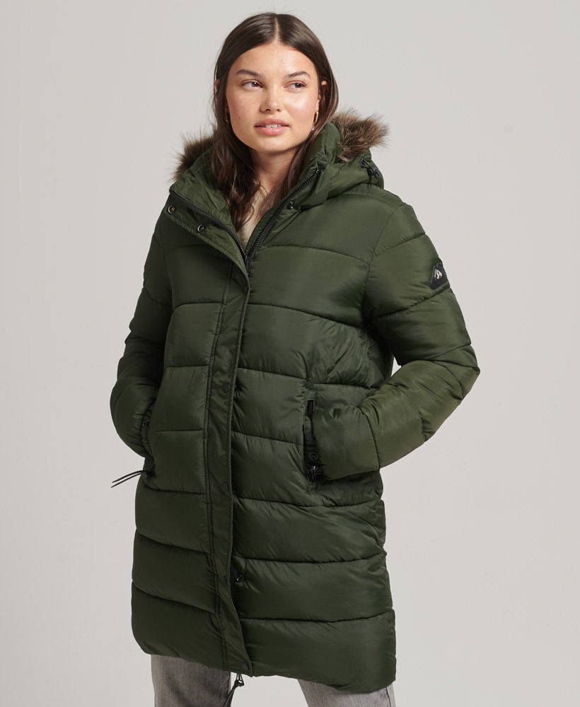Womens - Hooded Mid Layer Mid Coat in Surplus Goods Olive | Superdry UK
