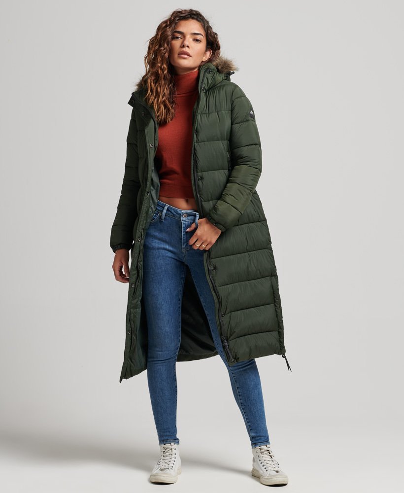 Longline puffer coat with fur hood online