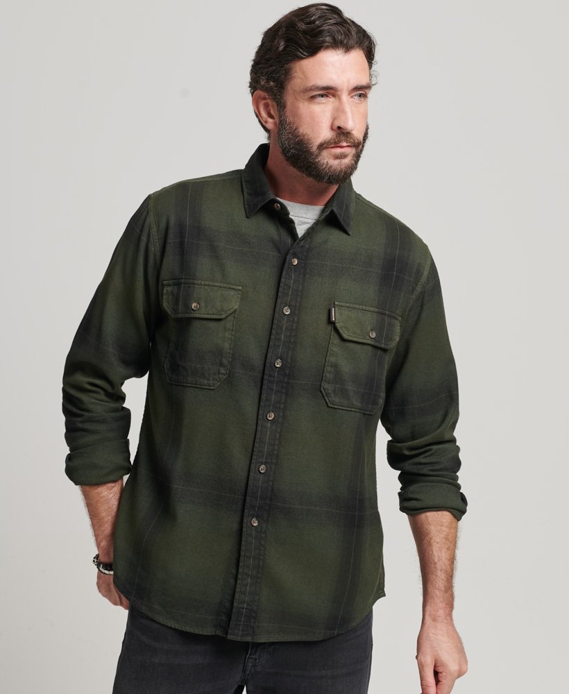 Men's Check Flannel Shirt in Blacksmith Ombre Olive | Superdry US