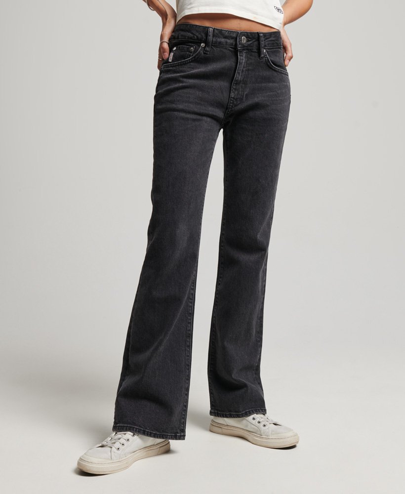 Womens Organic Cotton Mid Rise Slim Flare Jeans Black Size 34x30 Superdry Women Clothing Jeans Slim Jeans 