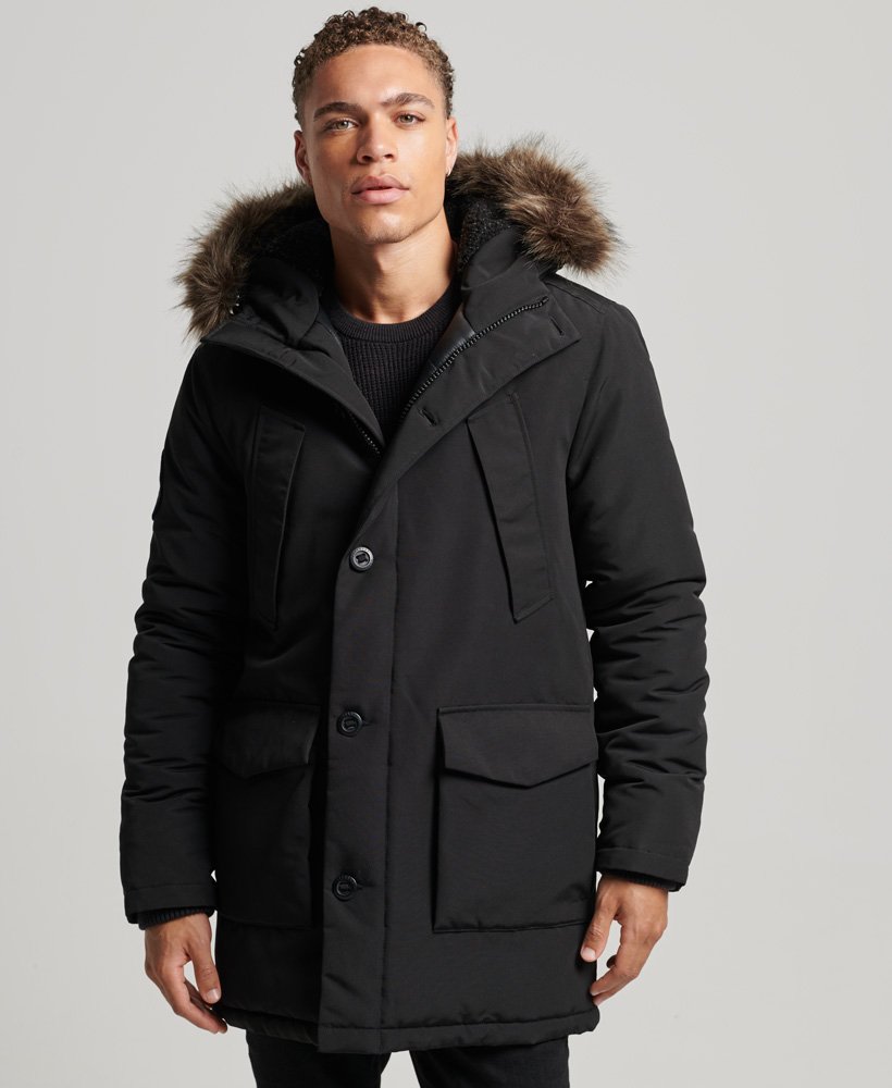 Mens - Hooded Everest Faux Fur Parka in Dark Grey | Superdry