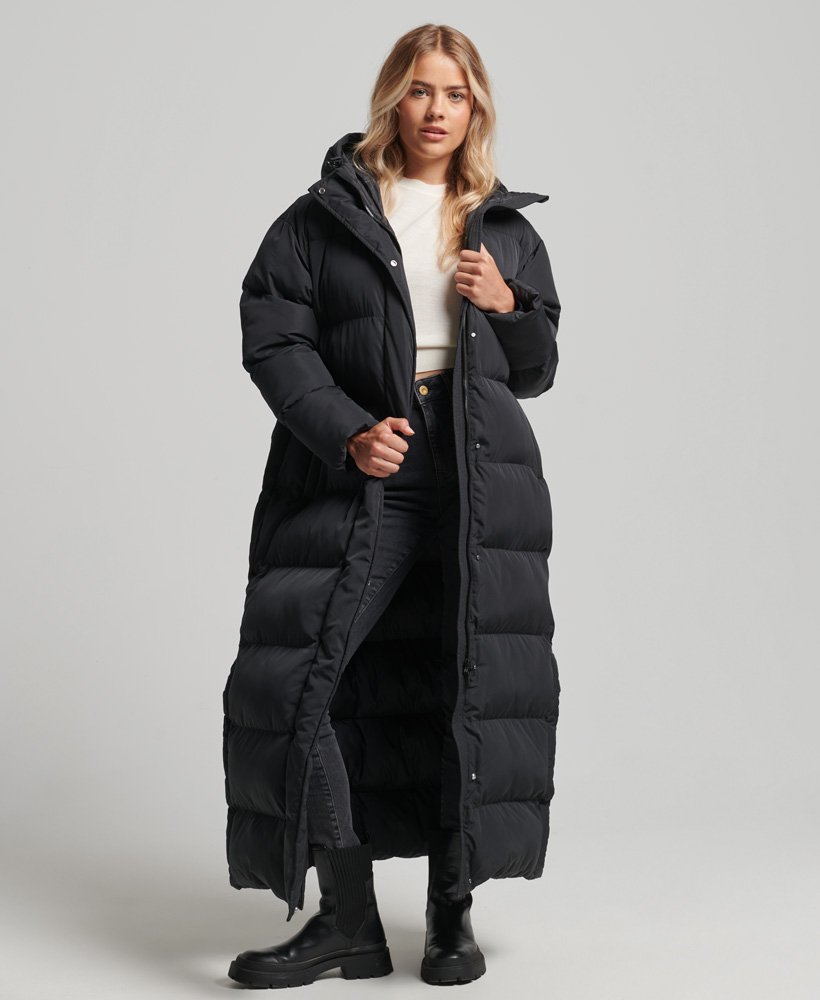 Ladies long black store down coat