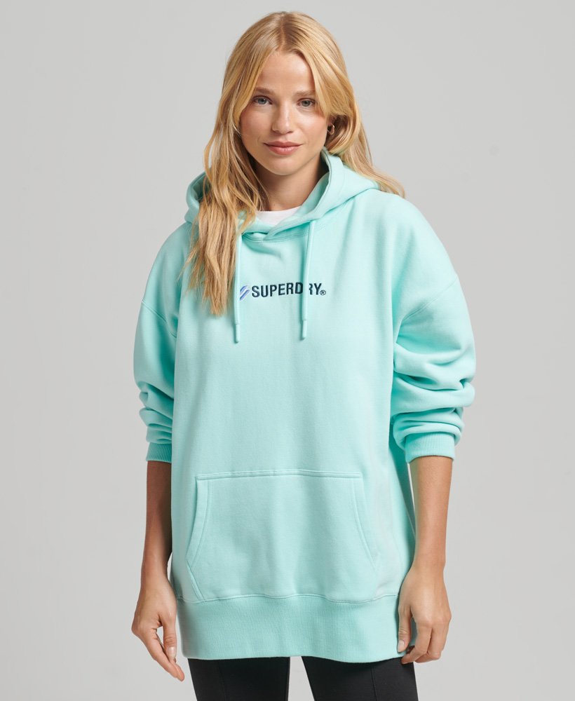 Womens - Logo Applique Oversized Crew Hoodie in Blue | Superdry