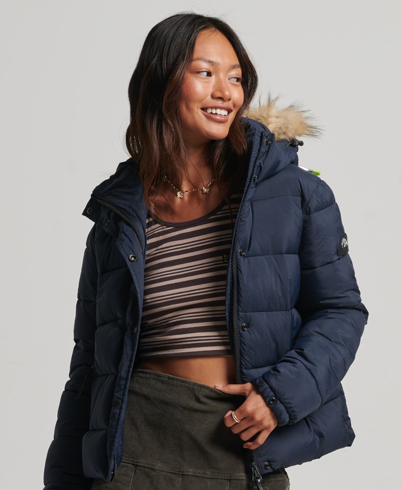 Damen - Kurz geschnittene Mid Layer Kapuzenjacke Finster Marineblau |  Superdry DE