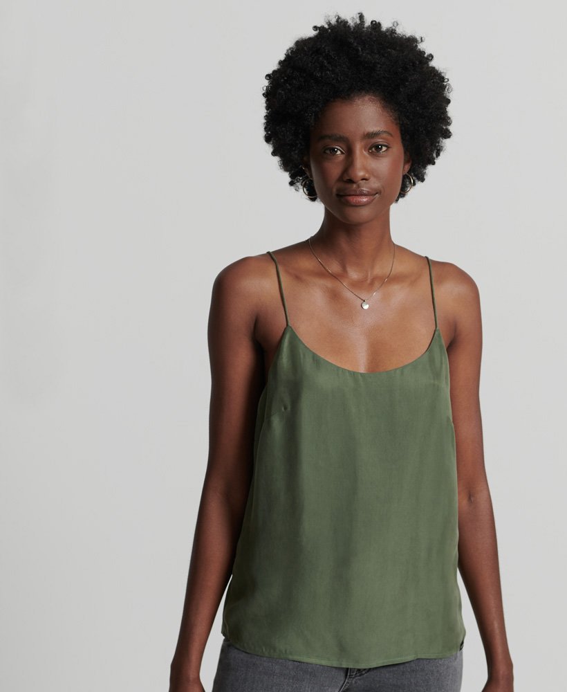 Women's Cupro Strappy Top in Green | Superdry US