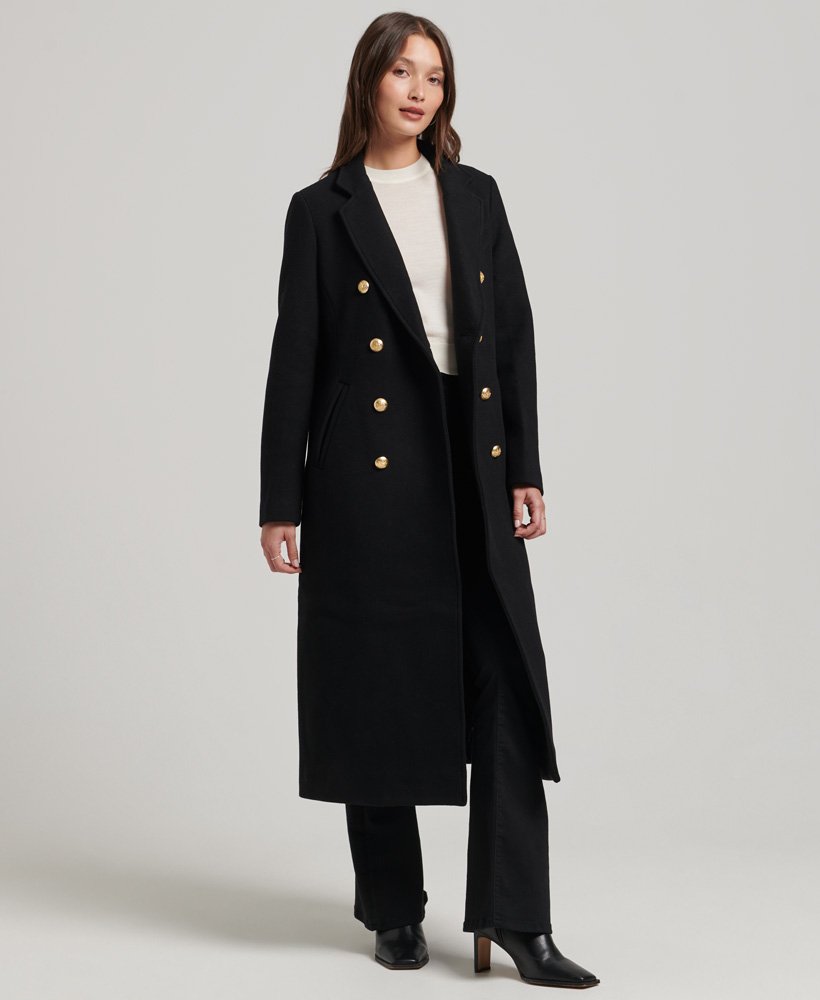 Superdry Long Military Wool Coat - Women's Outlet Womens Jackets