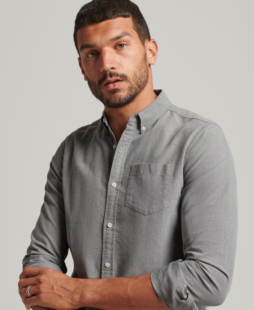 Mens - Organic Cotton Uni Oxford Shirt in Grey | Superdry