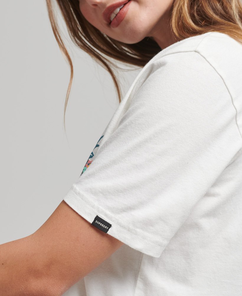 Damen - Geblümtes T-Shirt mit Schriftzug Wollweiß | Superdry DE