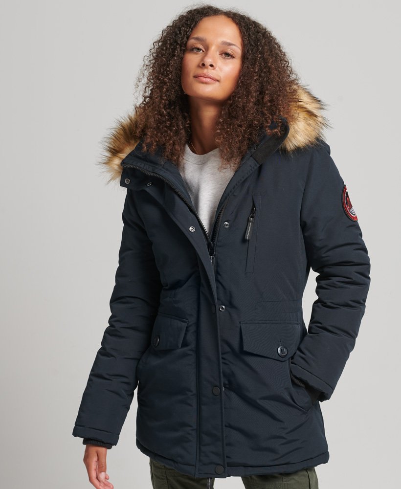 Cause Furnace wake up Womens - Hooded Everest Faux Fur Parka Coat in Navy | Superdry UK