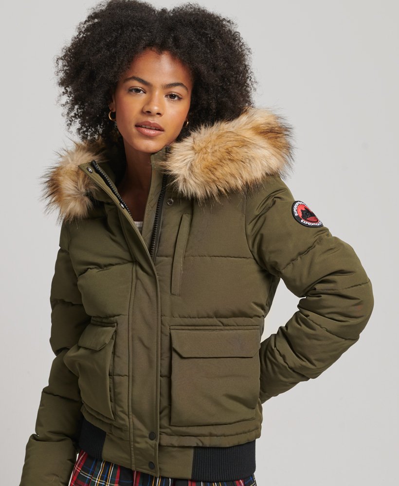 Superdry Synthetic Hooded Flight Bomber Jacket in Green Womens Clothing Jackets Fur jackets 