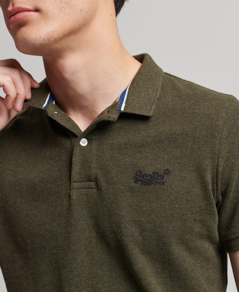 Men\'s - Organic Cotton Essential Classic Pique Polo Shirt in Olive Marl |  Superdry UK