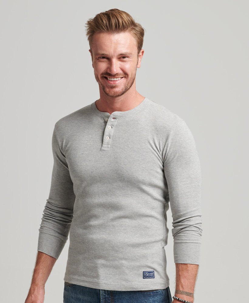 Superdry Organic Cotton Long Sleeve Waffle Henley Top, Surplus Goods Olive  at John Lewis & Partners