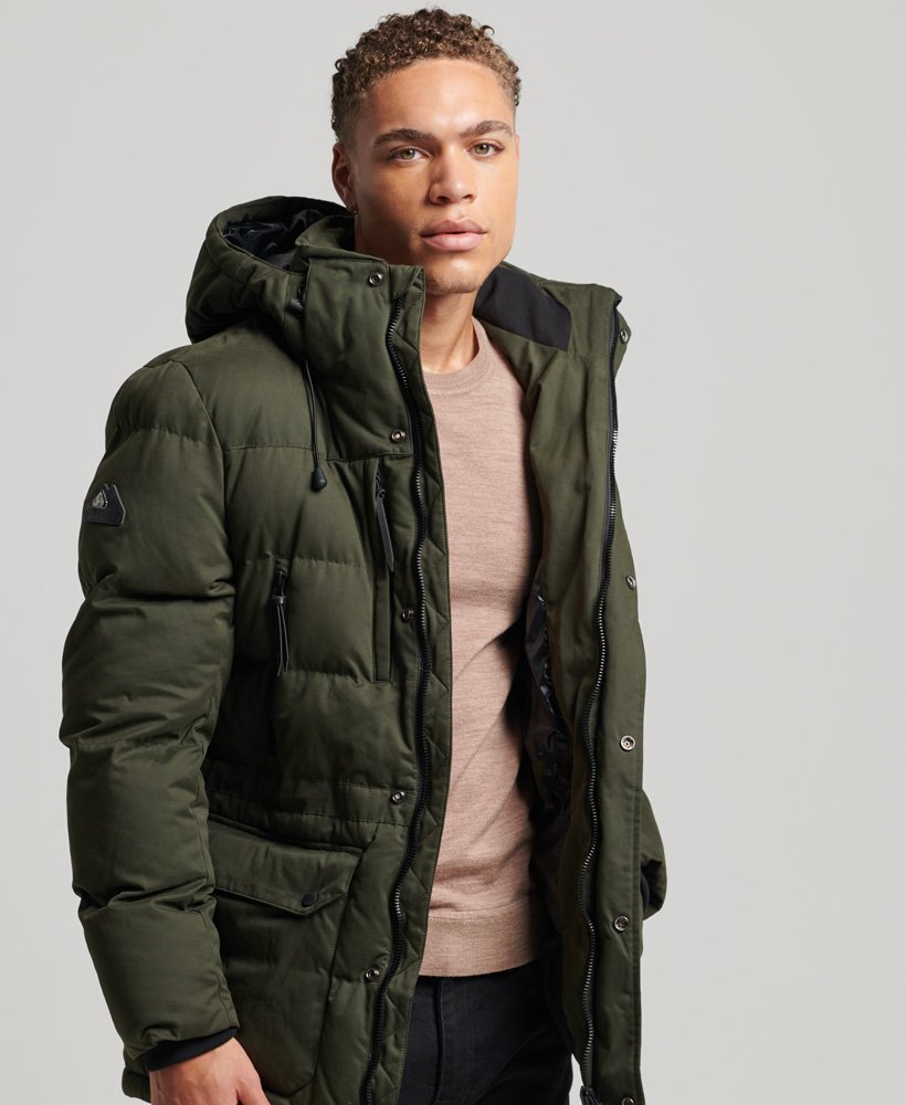 Men s Microfibre Expedition Parka Jacket in Surplus Goods Olive Superdry UK