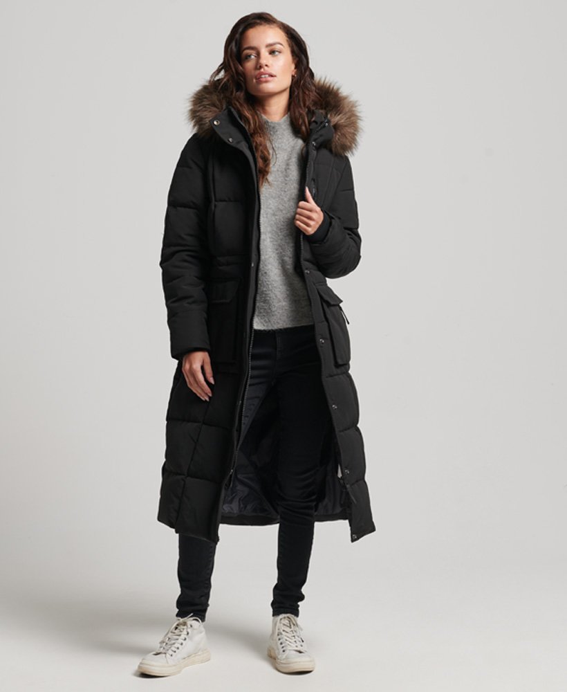 UO Faux Shearling Black Longline Coat