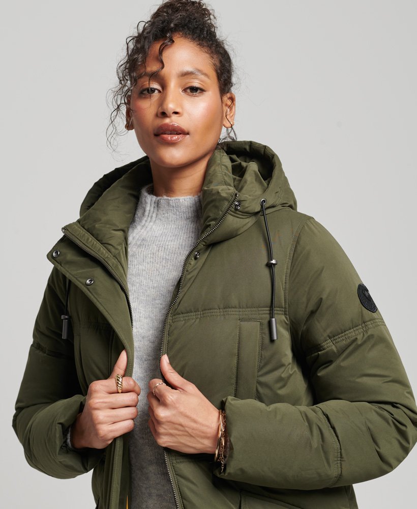 Parka Mujer Acolchada Con Cinturón Y Capuchón Gris