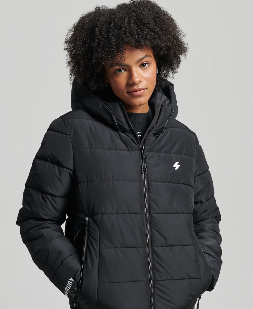 Women s Hooded Spirit Sports Puffer Jacket in Black Superdry IE