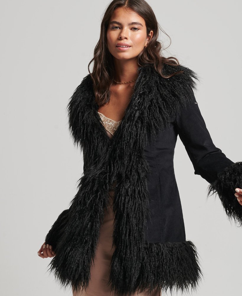 Womens - Faux Fur Lined Afghan Coat in Black | Superdry