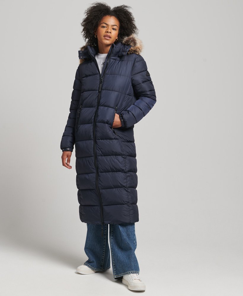 Women's Mountain Hooded Fuji Longline Coat in Eclipse Navy