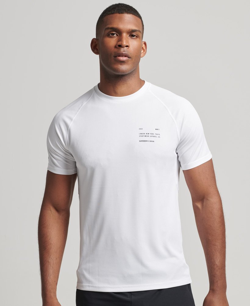 Mens - Train Active Graphic Short Sleeve Top in White | Superdry