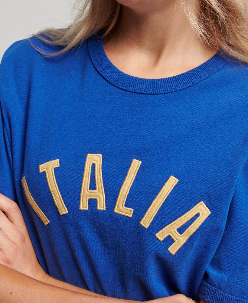 Womens - Superdry x Ringspun Football Italy T-Shirt in Regal Blue ...