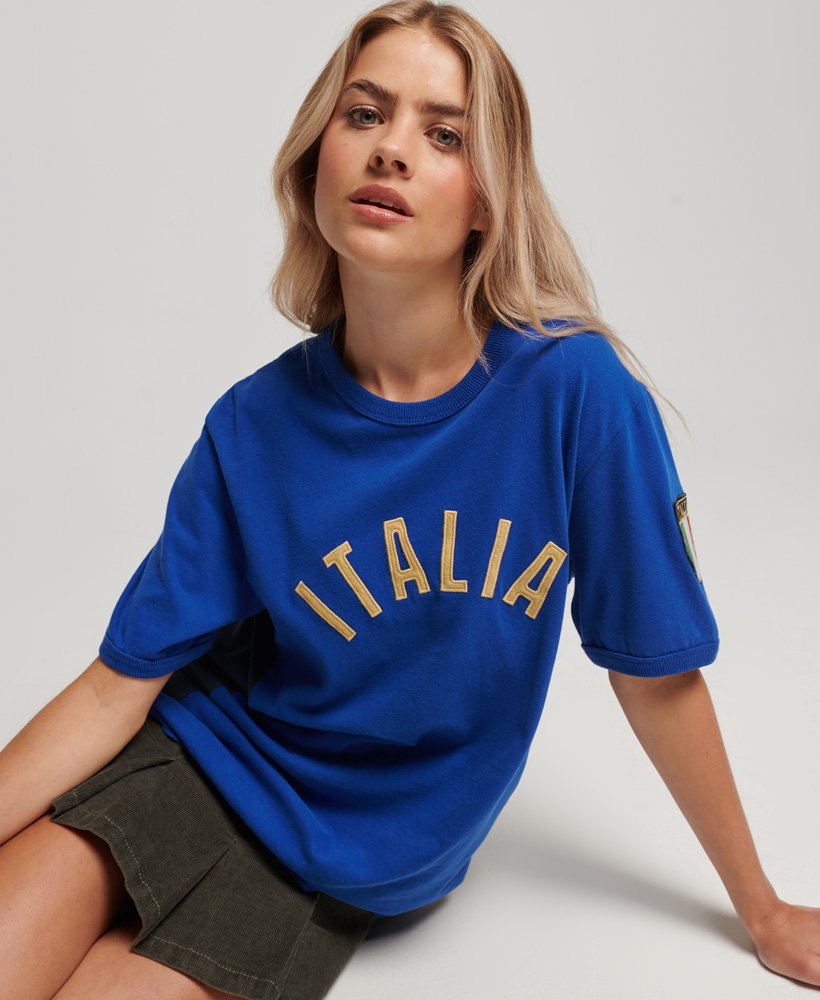 Women's Superdry x Ringspun Football Italy T-Shirt in Regal Blue
