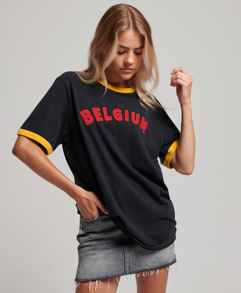 Women's Ringspun Football Belgium Matchday T-Shirt in Jet Black