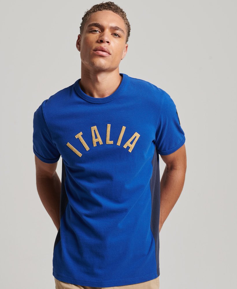Men's Superdry x Ringspun Football Italy T-Shirt in Regal Blue