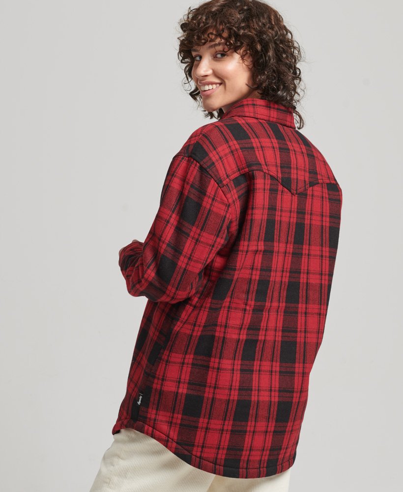 Womens - Borg Flannel Check Overshirt in Red | Superdry
