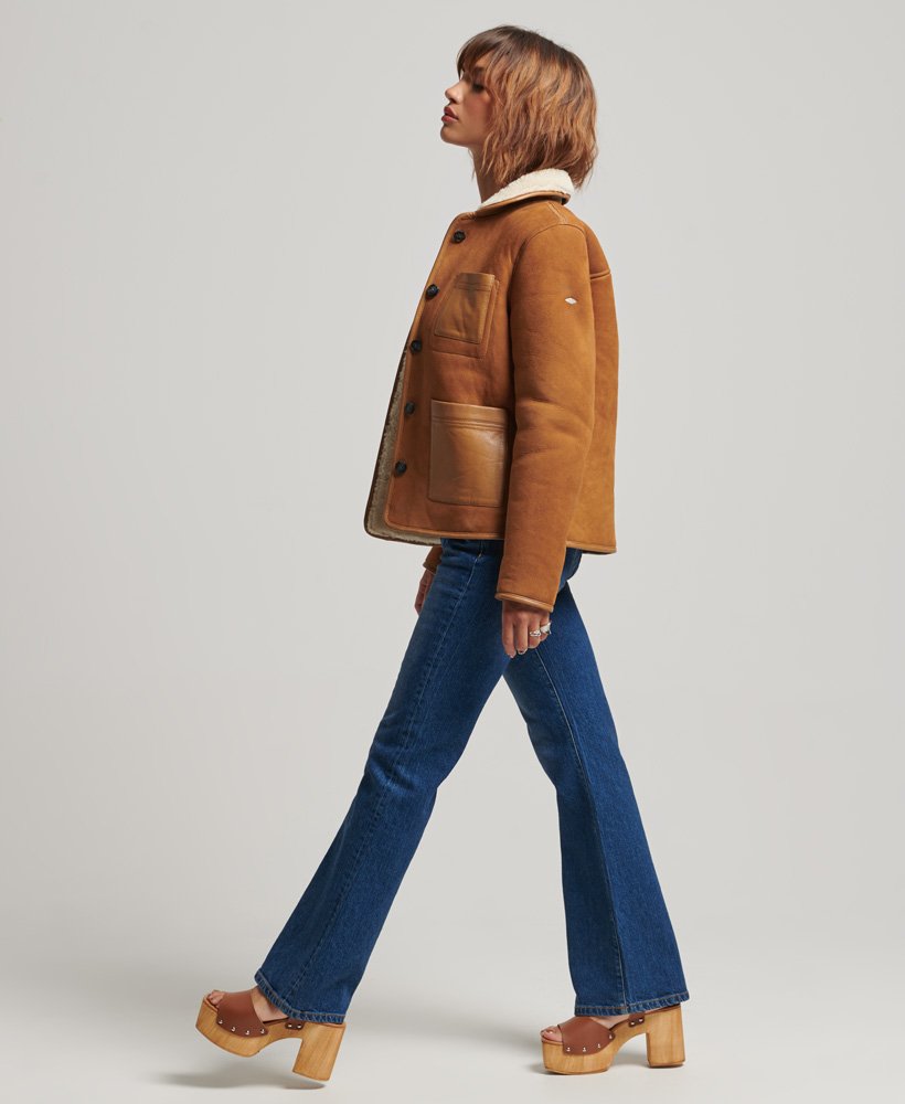 Veste En Peau De Mouton Retournée Doublée Sherpa Pour Femme - Manteau D'hiver épais Et Mode
