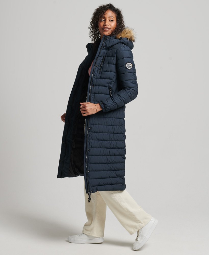 Navy Faux Fur Hooded Puffer Jacket | atelier-yuwa.ciao.jp