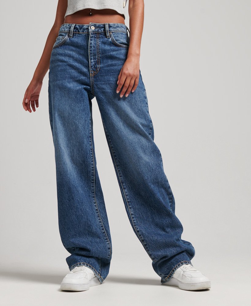 Womens - Organic Cotton Wide Leg Jeans in Dark Blue | Superdry
