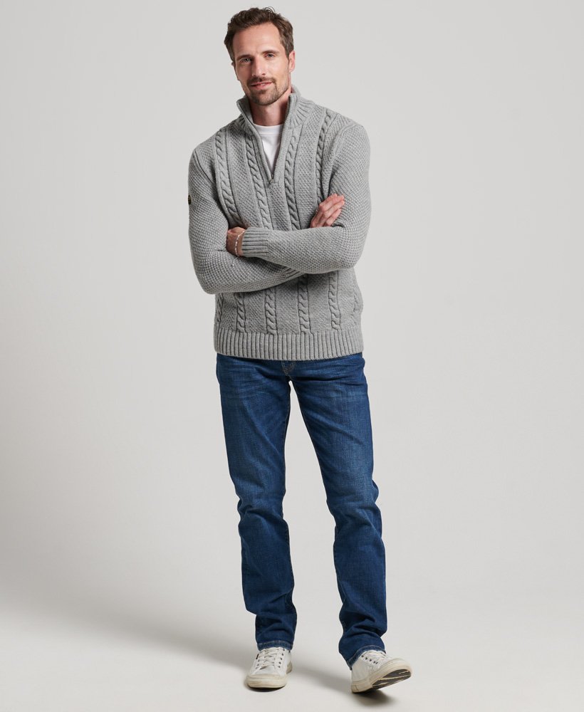Mens - Vintage Jacob Henley Jumper in Light Grey | Superdry UK