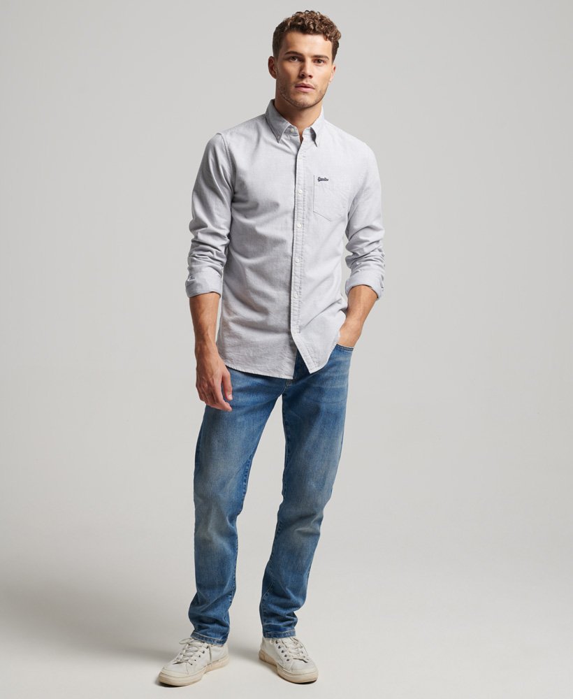 Men's - Organic Cotton Long Sleeve Oxford Shirt in Navy Ticking Stripe ...