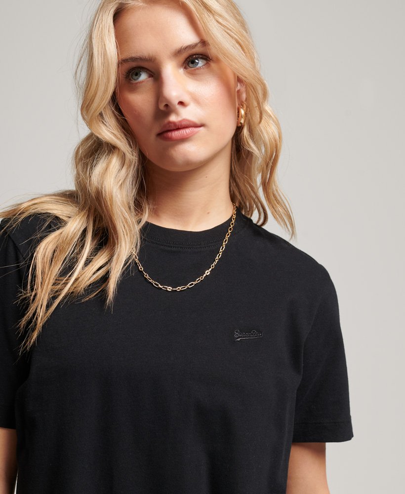 Womens - Organic Cotton Vintage Logo Embroidered T-Shirt in Black ...