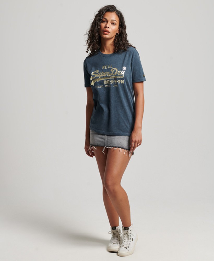Damen - Vintage DE Superdry | Verzierung Tintenblau Logo T-Shirt mit