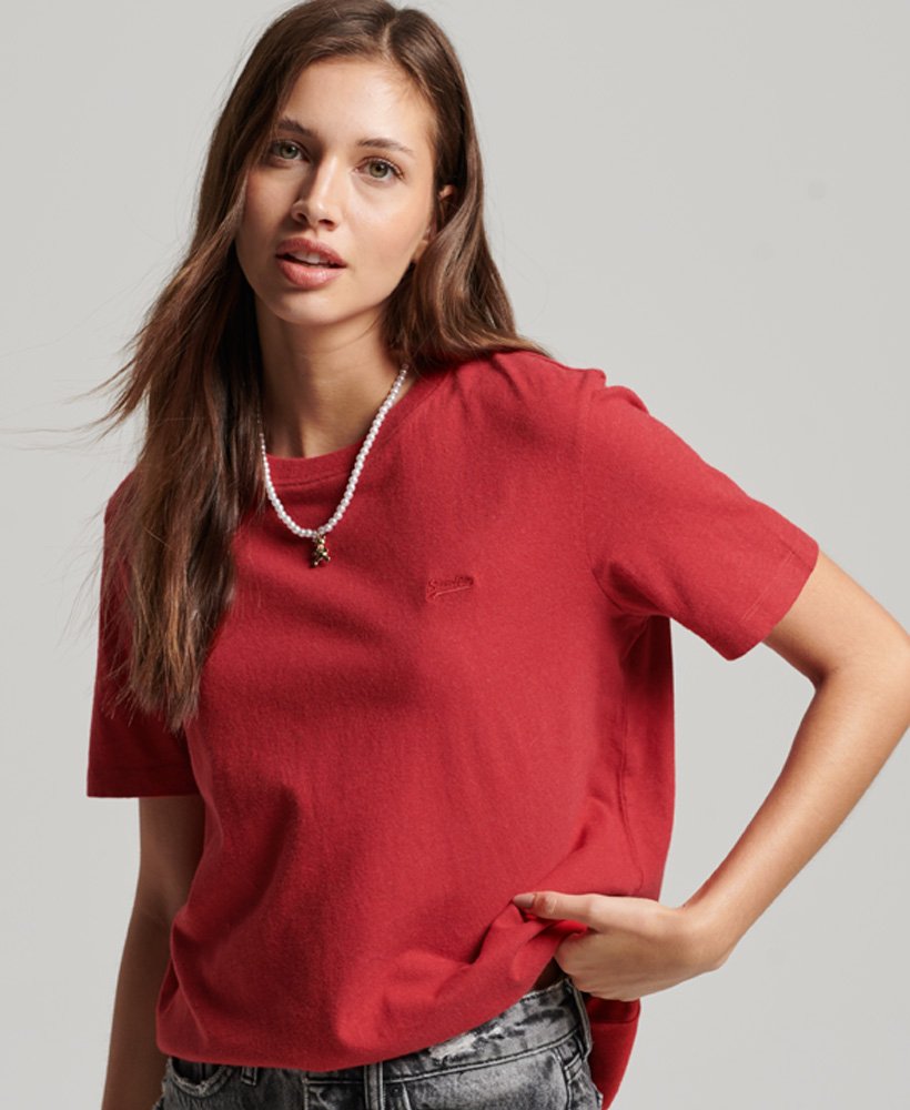 T-Shirt Bio-Baumwolle Meliert aus mit Vintage Papayarot Stickerei - Logo Superdry DE | Damen