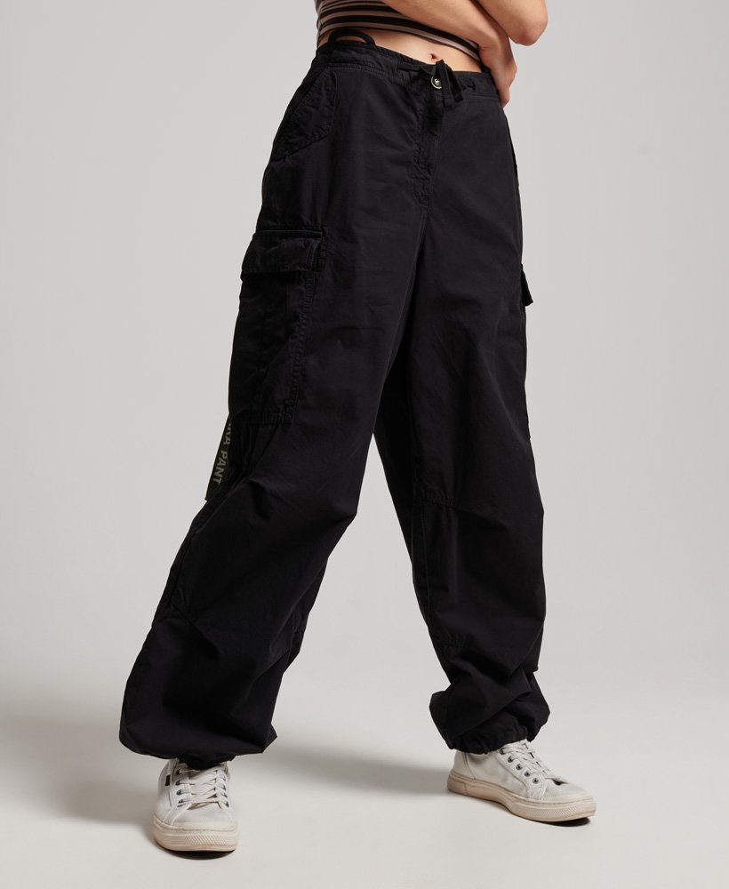 Womens Baggy Parachute Pants In Black Superdry UK