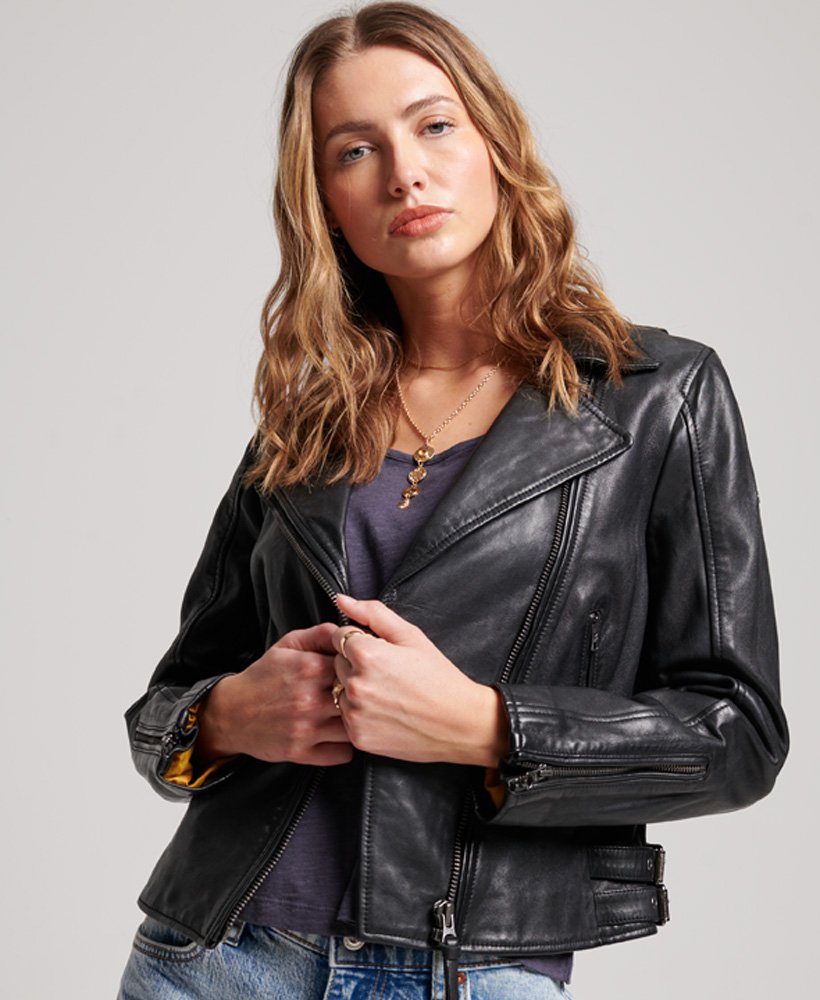 Superdry Classic Leather Biker Jacket - Women's Womens Jackets