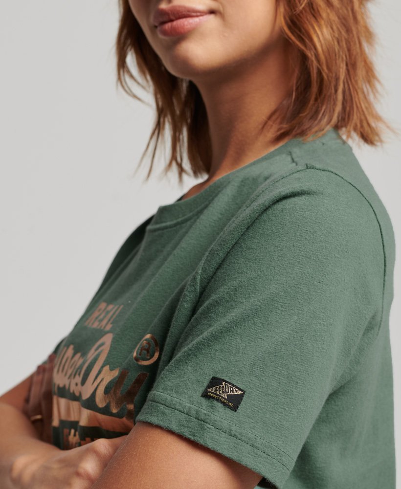 Womens - Vintage Logo Embellished T-shirt in Drius Green | Superdry UK