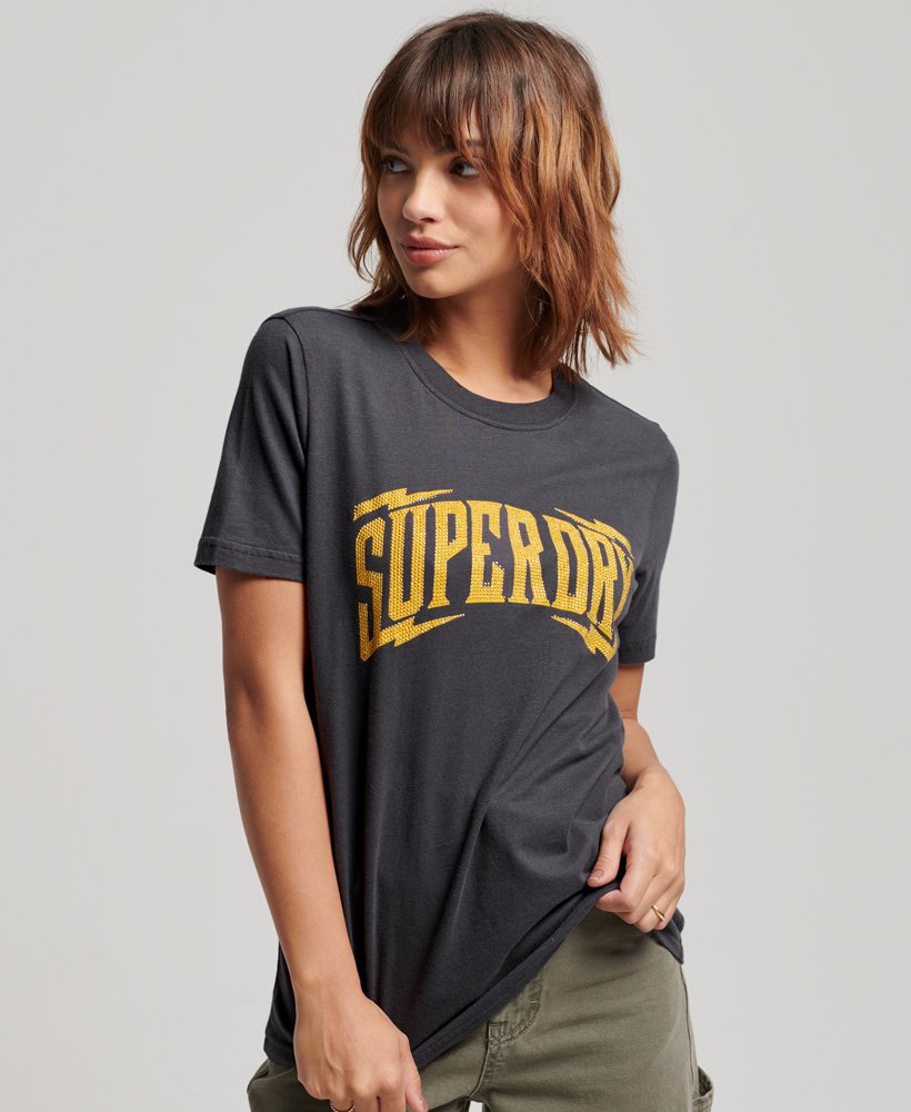 Womens - Vintage Embellished T-Shirt in Charcoal | Superdry UK