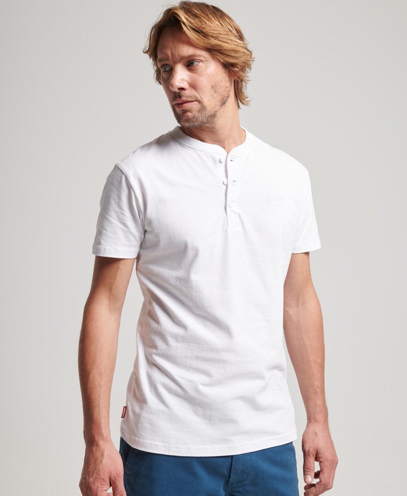 Mens - Organic Cotton Vintage Logo Embroidered Henley Top in Optic ...