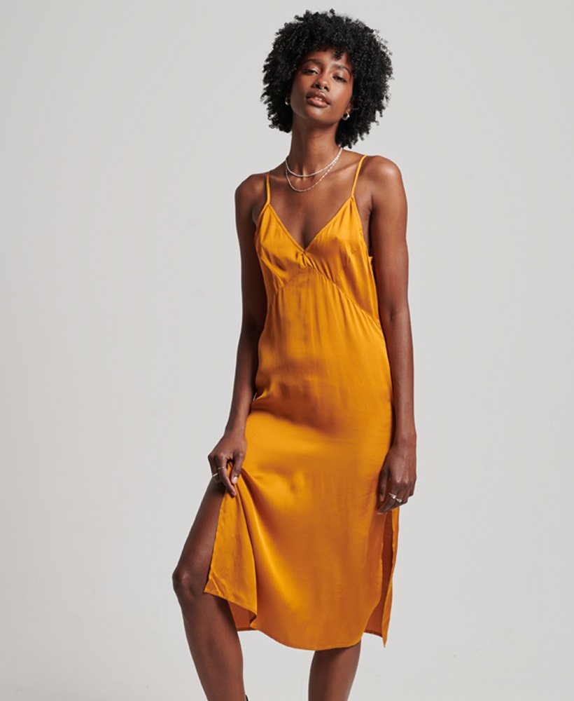 Gold slip dress outlet midi