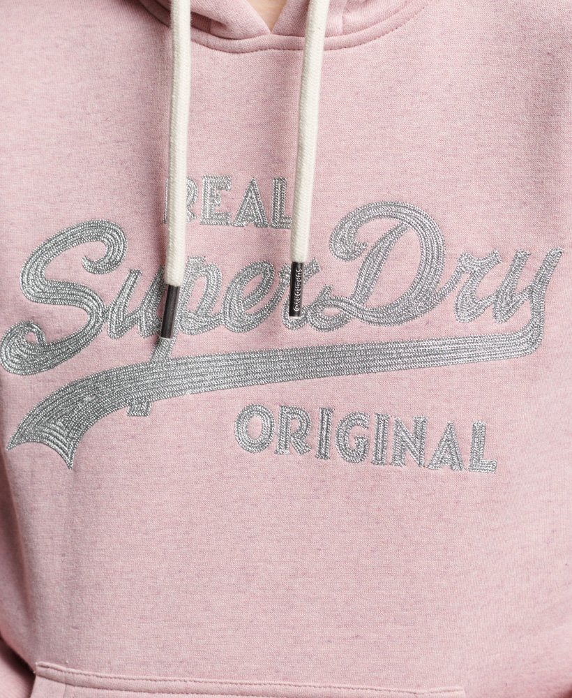 Buy Superdry Vintage Logo Embroidered Hoodie Soft Pink Marl